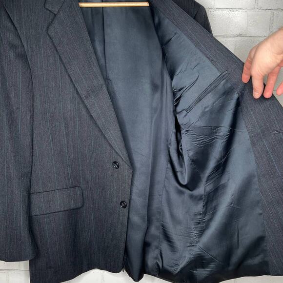 KUPPENHEIMER Vintage 44R Gray 100% Wool Blazer Blue PINSTRIPE Suit Jacket - Picture 9 of 9